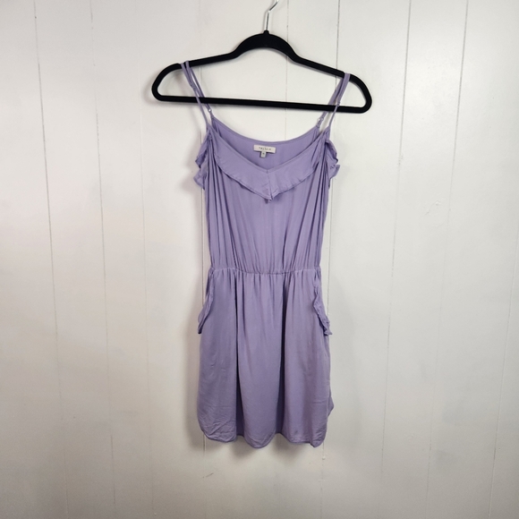 Aritzia Talula Lilac Purple Ulla Sweetheart Ruffle Mini Dress Pockets Size XS - Picture 2 of 7